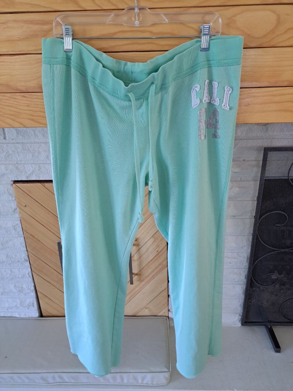 Y2K Mint Green Mossimo Supply Co. Cali 84 Lounge Pants XXL Spell Out College - Picture 2 of 12